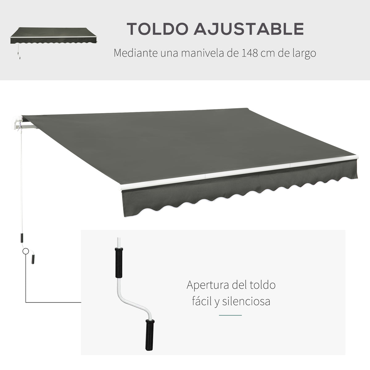 Outsunny Toldo Manual Retráctil 350x250 Cm Con Manivela De Metal Gris_5