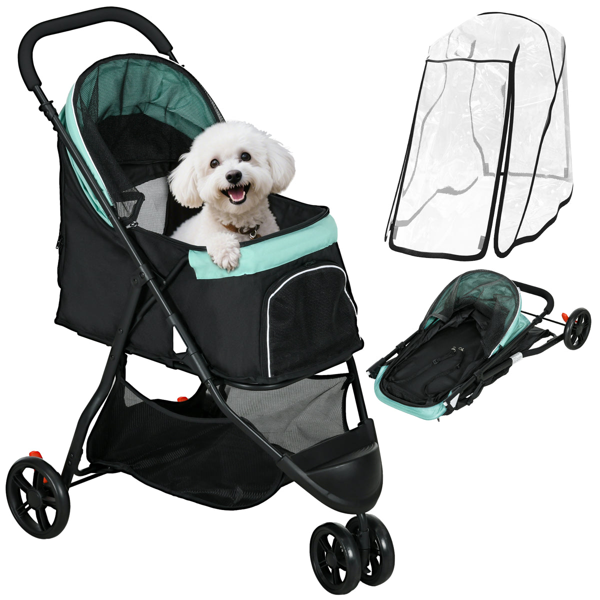 Pawhut Carrito Para Perros Plegable Con Cesta De Almacenaje 80,5x51,5x100 Cm_0