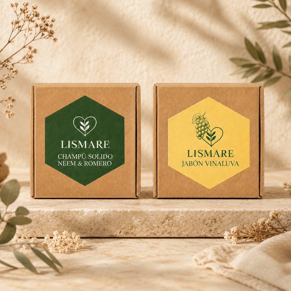 Jabonera madera de regalo + pack champú sólido neem & romero + jabón sólido uva - grasa, picores y caspa - Lismare_1
