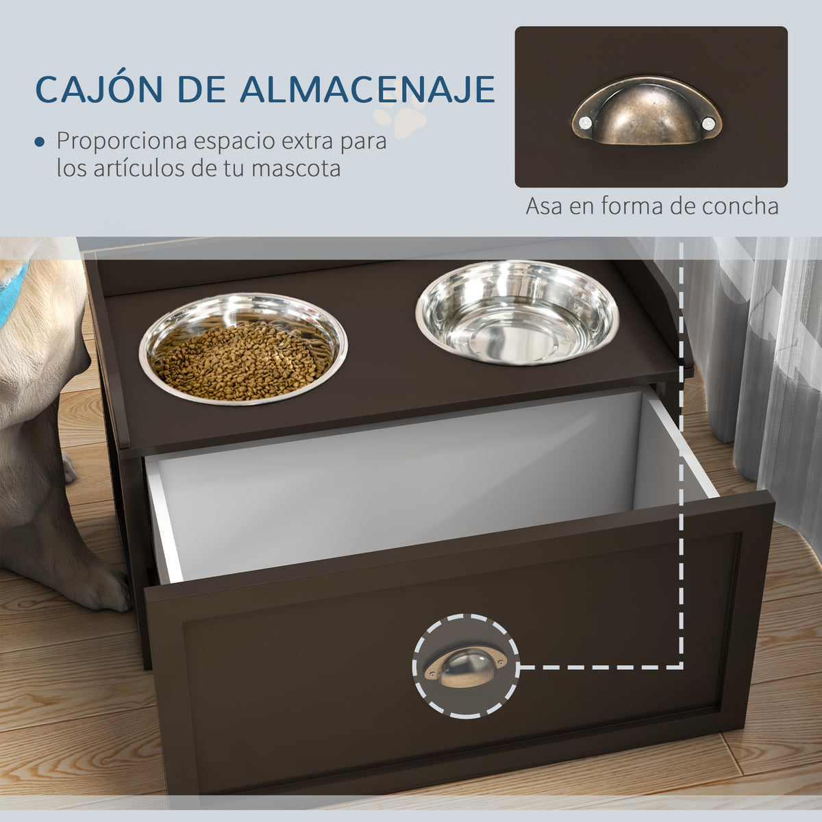Pawhut Comedero Elevado Para Perros Grandes Con 2 Tazones 60x30x36 Cm Marrón_4