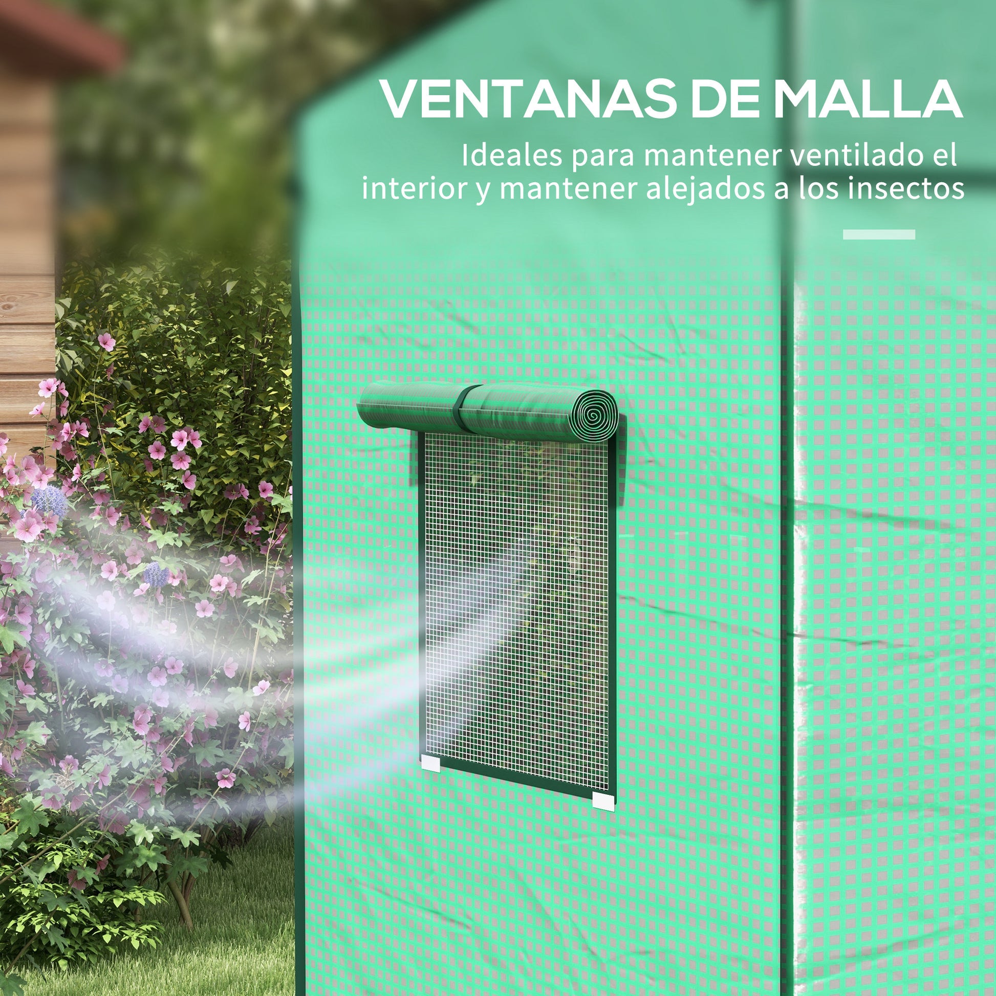 Outsunny Invernadero Pequeño Con Ventanas De Malla 196x77x197 Cm Verde_5