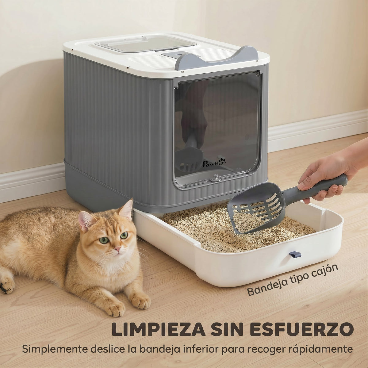 Pawhut Arenero De Gatos Cubierto M Con Tapa Pala Bolsas Desodorantes Blanco_4