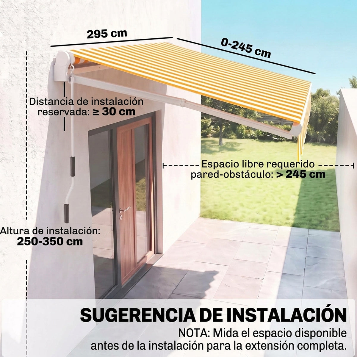 Outsunny Toldo Manual Retráctil Plegable Con Manivela Exterior 295x245cm Naranja_2