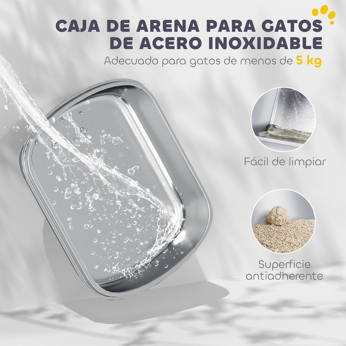 Pawhut Arenero Para Gatos De Acero Inoxidable L Con Tapa Abatible Blanco_3