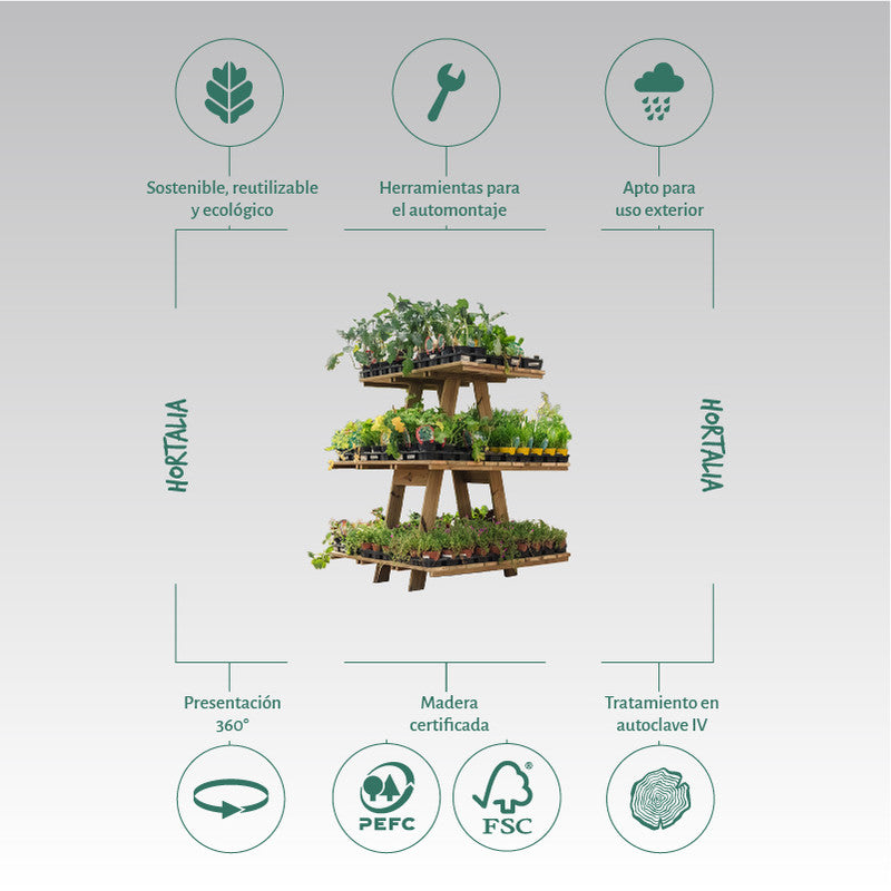 Estantería Expositor De Madera Para Plantas Grow Hortalia_3