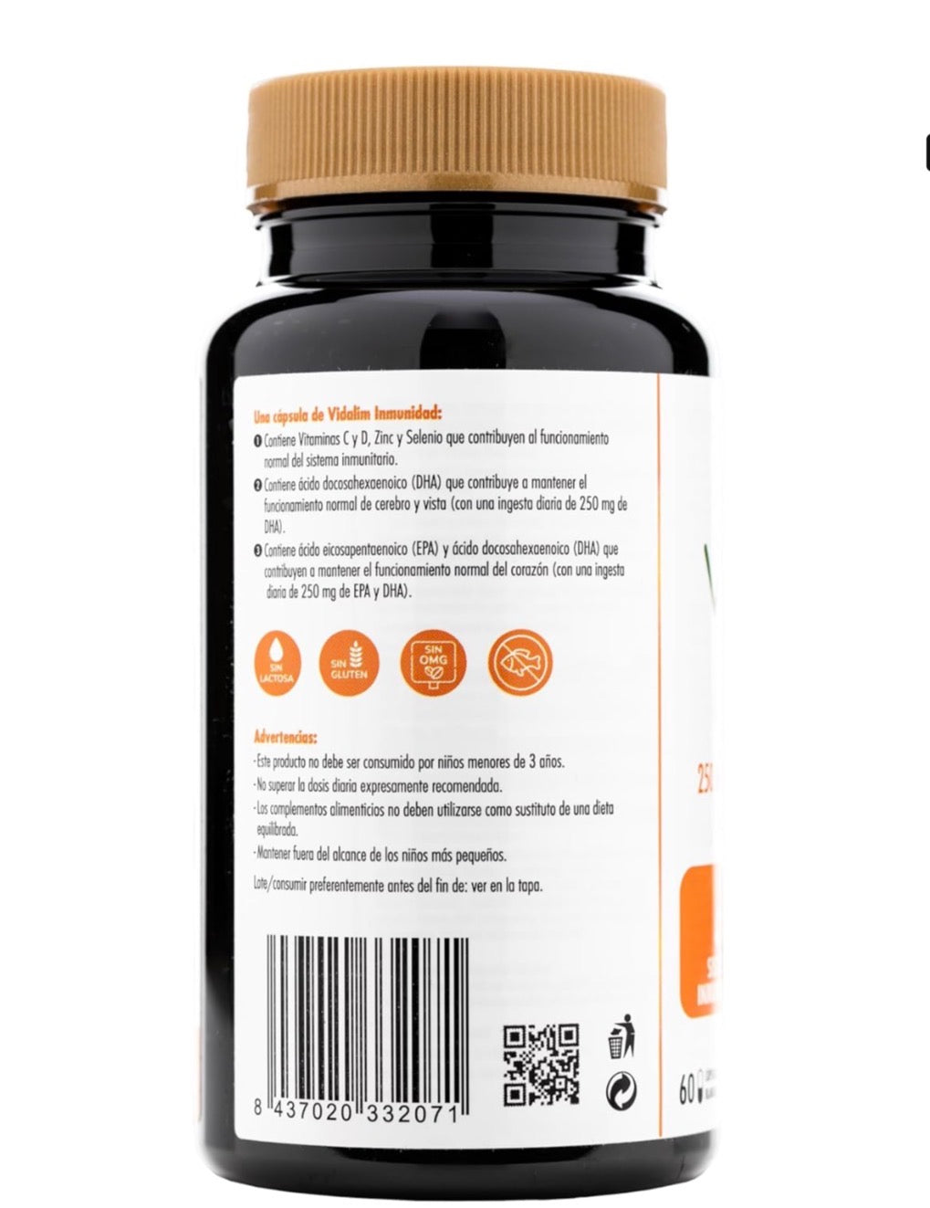 VIDALIM INMUNIDAD PACK 2ª UNIDAD 50%. Omega 3 microalgas 250 mg DHA, Vitaminas y Minerales – Pack 120 Cápsulas_2