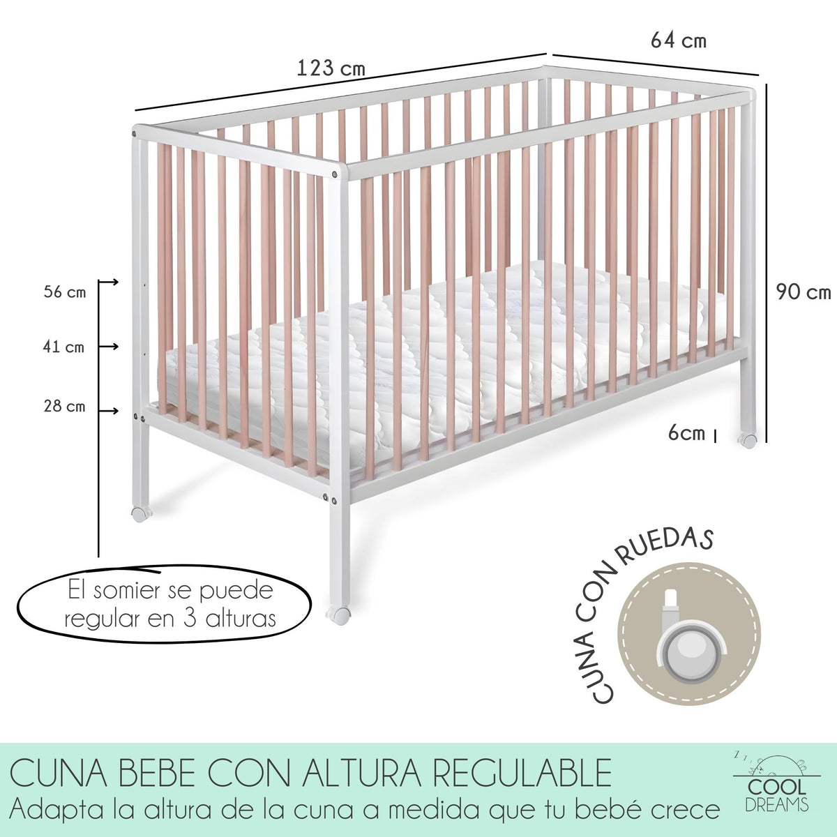 Cuna De Bebé Laponia Estilo Nórdico Natural 120x60 Cm Madera De Haya Con Colchón Helios Y Funda Impermeable_3