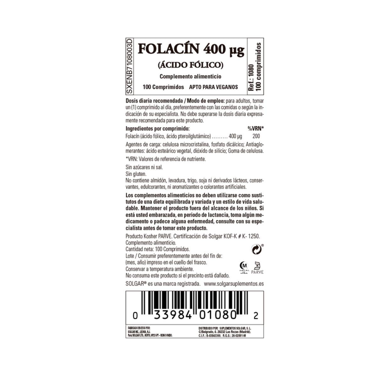 Folacín ácido fólico 250 cápsulas