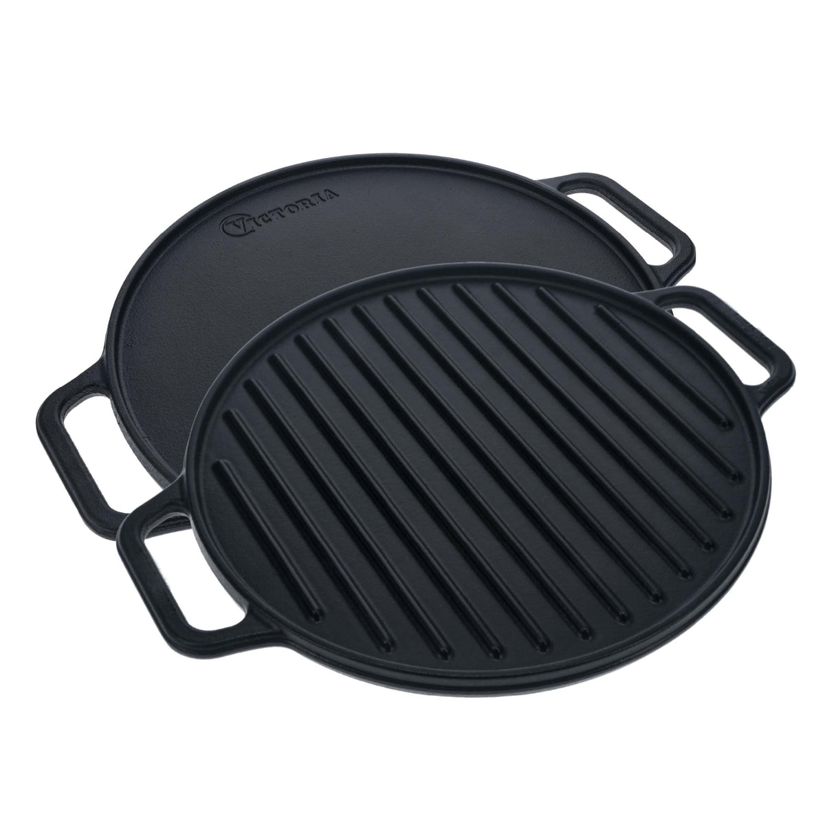 Victoria Plancha Cocina Hierro Fundido Esmaltado Parrilla Reversible 32cm, Fuego Barbacoa Sin Ptfe, 38007, Negro_0