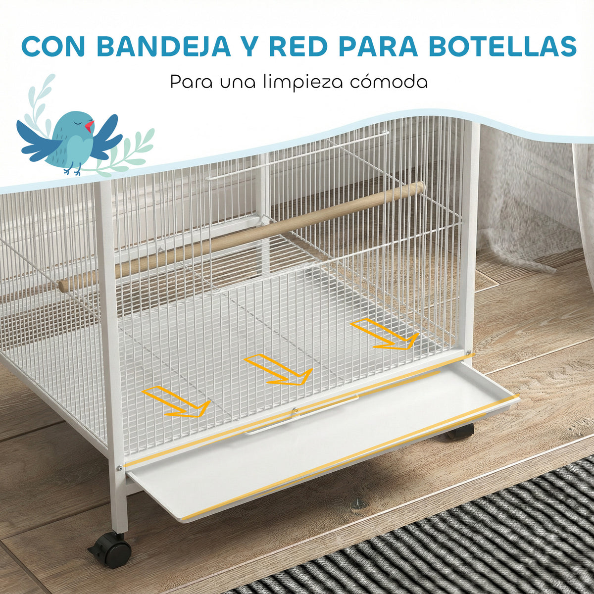Jaula Para Pájaros Pawhut Acero Blanco 48x46x78 Cm_5