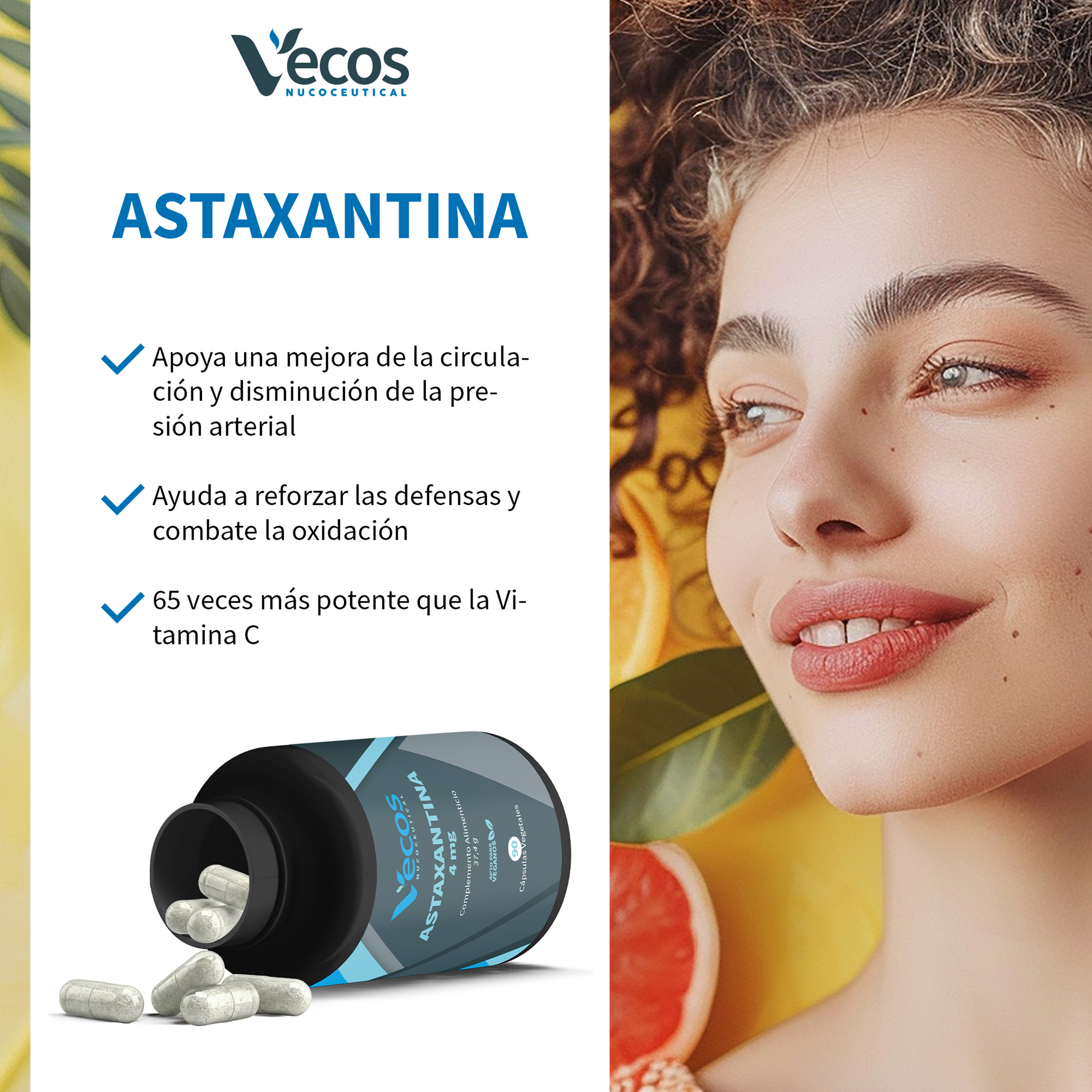 Astaxantina Natural 4 Mg Vecos 90 Cápsulas | Protección Antioxidante Potente | Microalga Haematococcus Pluvialis_3