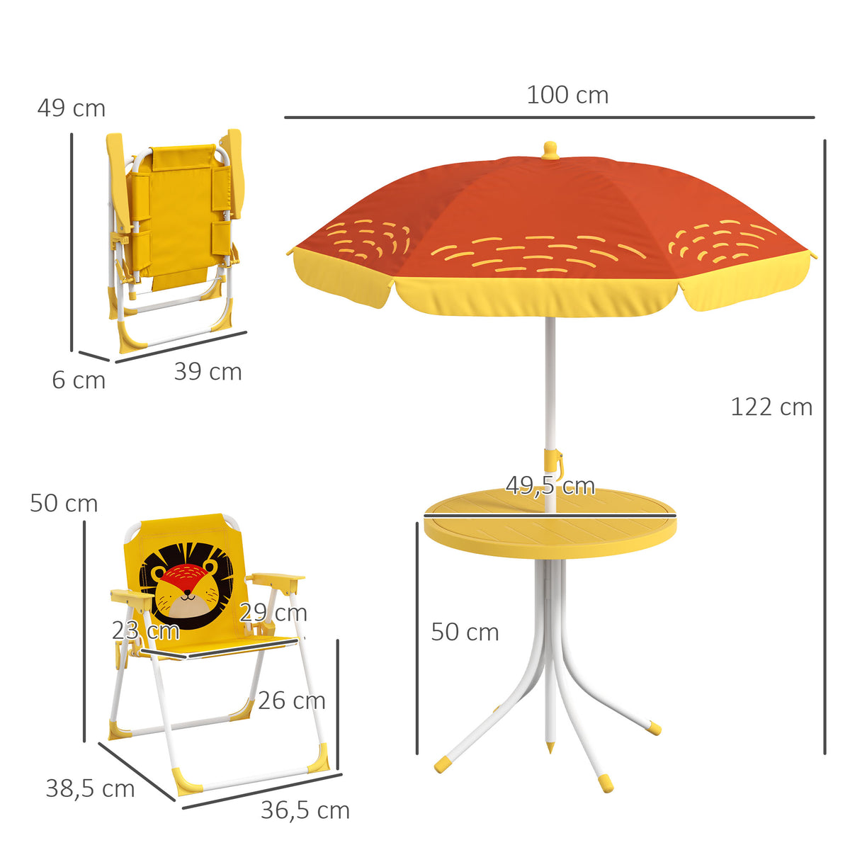 Outsunny Conjunto De Mesa Y Sillas Para Exterior Infantil Con Sombrilla Amarillo_2