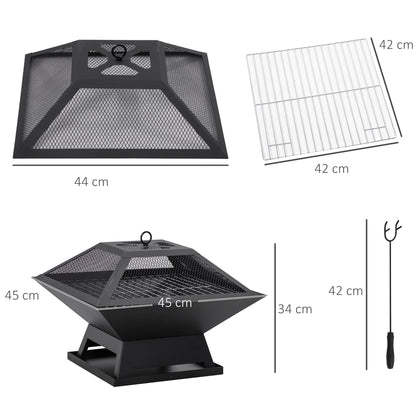 Brasero Exterior Outsunny Acero Negro 45x45x34 Cm_2