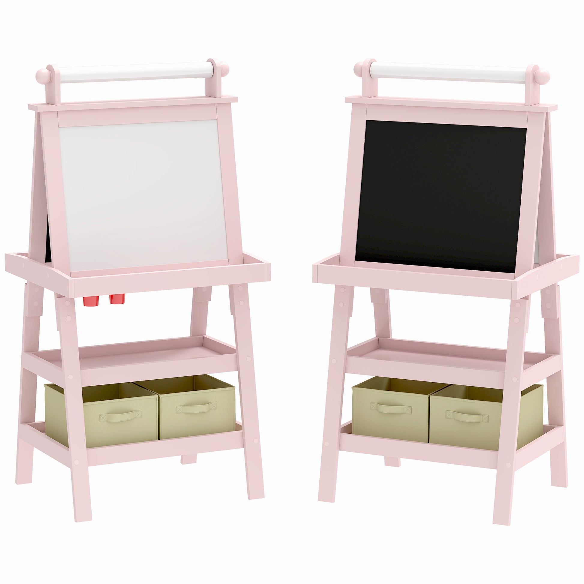 Aiyaplay Pizarra Infantil Caballete 3 En 1 Con Rollo De Papel Y Cestas Rosa_0