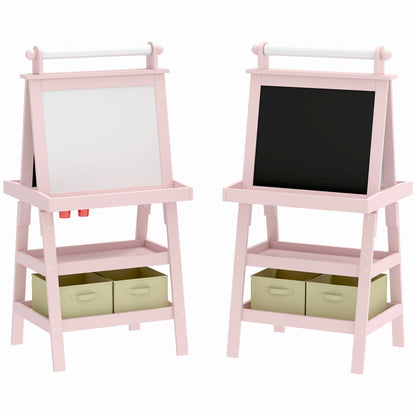 Aiyaplay Pizarra Infantil Caballete 3 En 1 Con Rollo De Papel Y Cestas Rosa_0