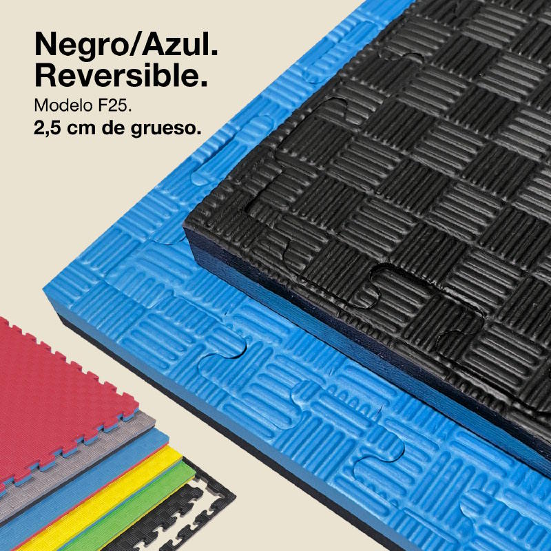 Jowy Tatami Puzzle 2,5cm 100x100cm, Pack 4 Unidades – Superficie 5 Líneas Negro/azul_0