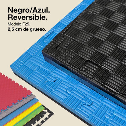 Jowy Tatami Puzzle 2,5cm 100x100cm, Pack 4 Unidades – Superficie 5 Líneas Negro/azul_0