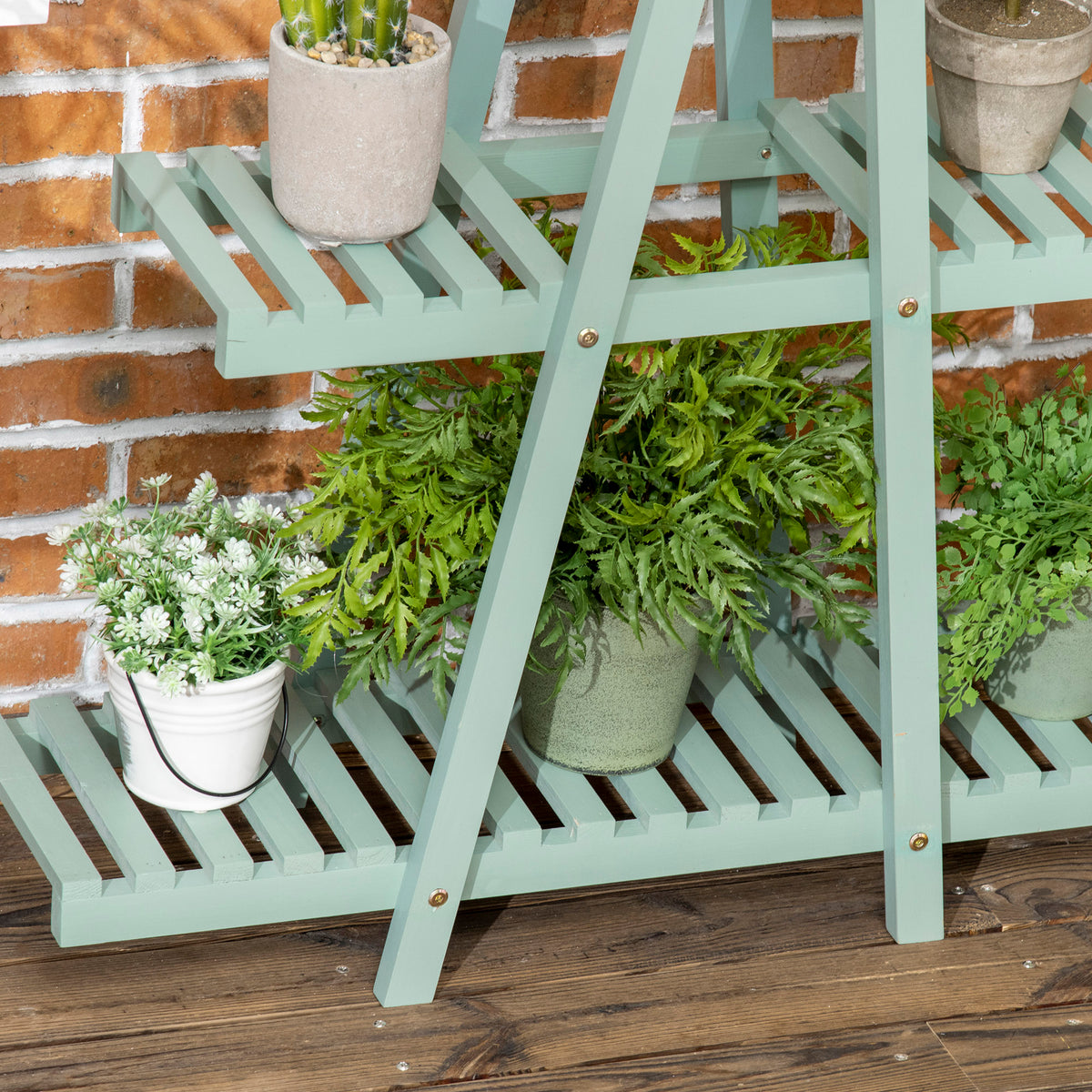 Outsunny Soporte De Madera Para Plantas 3 Niveles Interior Exterior 76x26x76 Cm_3