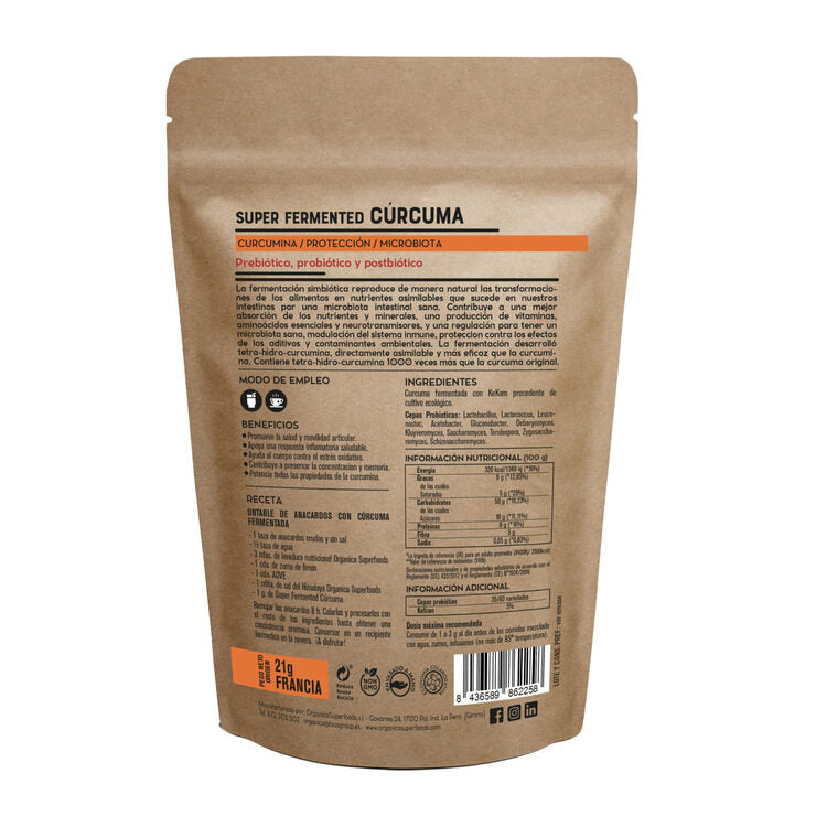 Cúrcuma Fermentada Bio- Con Prebióticos, Probióticos, Postbióticos- 90g - Orgánica Superfoods_1