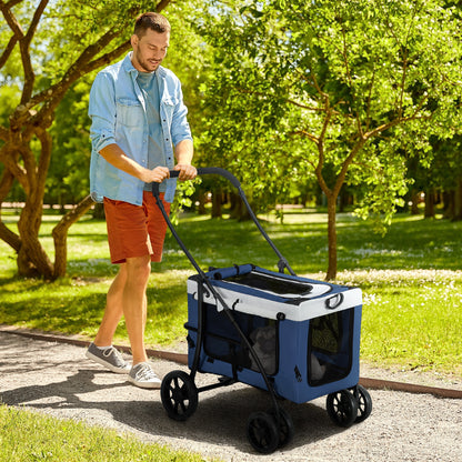 Pawhut Carrito Para Perros Plegable Con Vagón Desmontable Y Cojín Azul_1