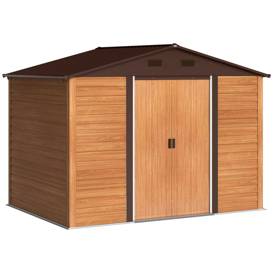 Cobertizo De Jardín Outsunny Acero Galvanizado Madera Natural 278x195x215 Cm 845-179v03bn_0