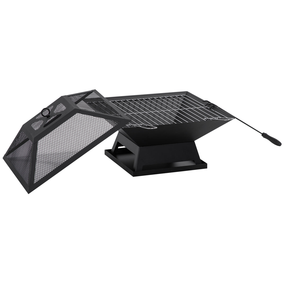 Outsunny Brasero Exterior De Acero Con Protector De Chispas 45x45x34 Cm Negro_0