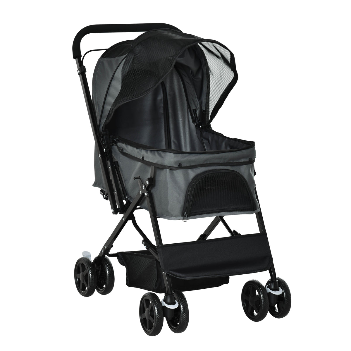 Pawhut Cochecito Para Mascotas Plegable Con Toldo Ajustable 76,5x52x95 Cm Gris_1