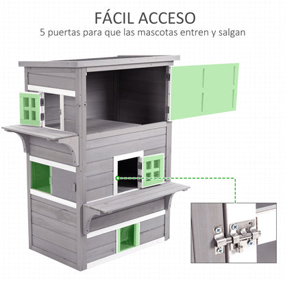 Pawhut Caseta Para Gatos De Madera Exterior De 3 Pisos Con Múltiples Entradas_5