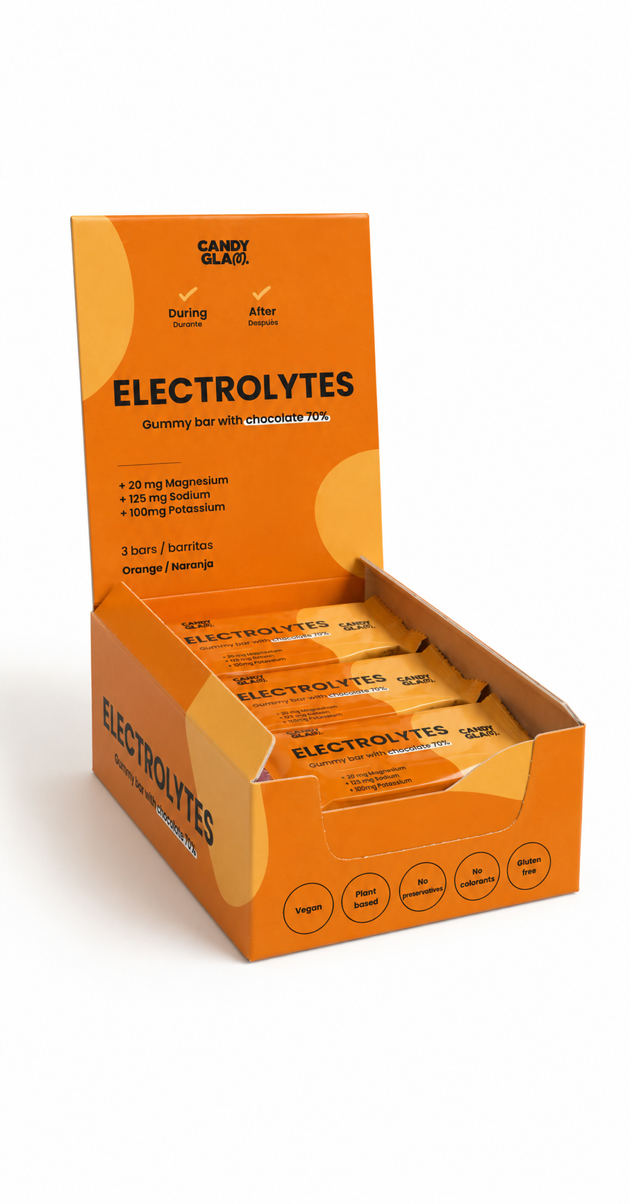 Candyglam Electrolitos | Gummy Bar Vegana Con Chocolate 70% | Magnesio, Sodio Y Potasio | Pack 24 Barritas_0