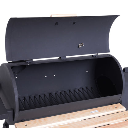 Outsunny Barbacoa De Carbón Con Termómetro Ruedas Estantes Madera 124x53x108cm_4