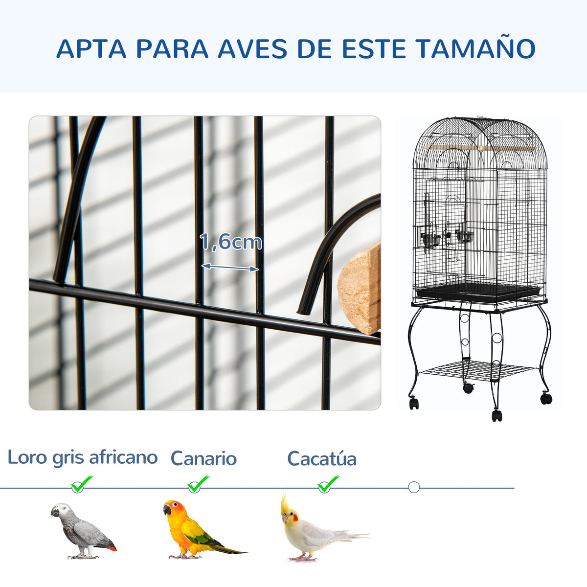 Pawhut Jaula Para Pájaros Con Soporte Con Ruedas Bandeja Extraíble Y 2 Comederos_5