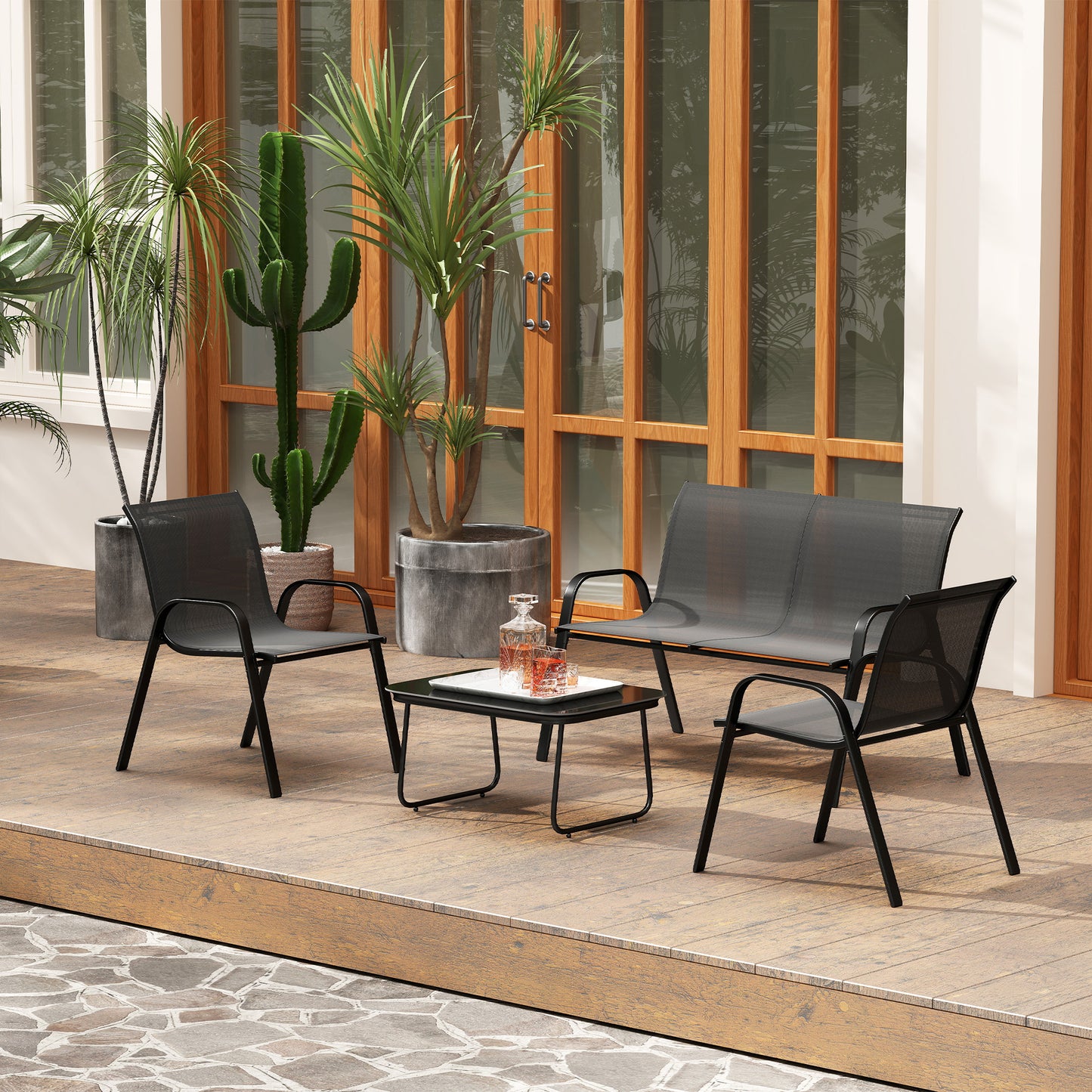 Outsunny Conjunto De Jardín Exterior De 4 Piezas Negro_4