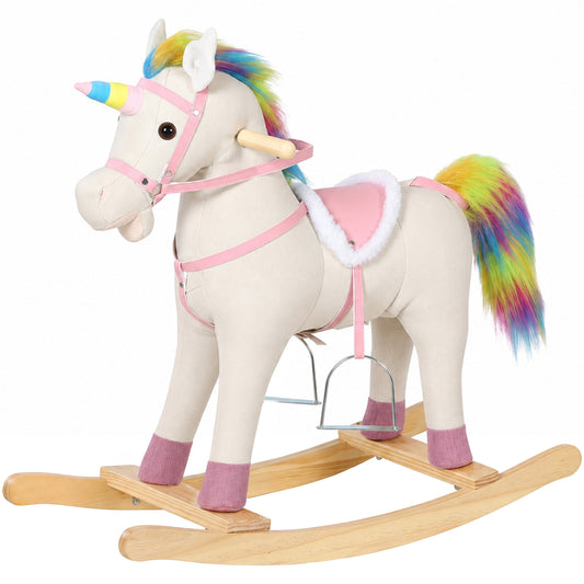 Aiyaplay Cavalinho De Baloiço Para Bebés Em Madeira Maciça E Linho Sintético Creme 71x30x68 Cm_0