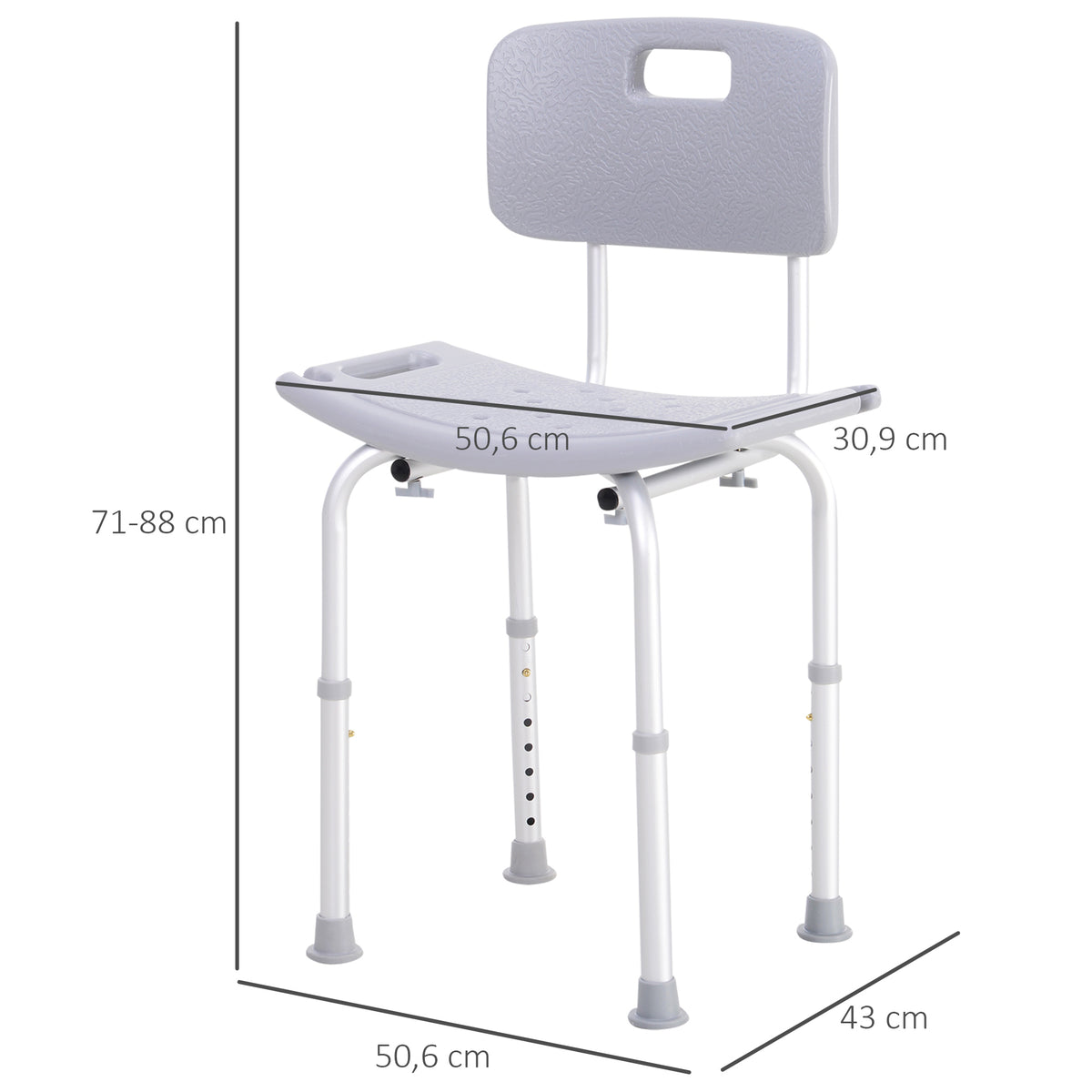 Silla De Ducha Homcom Aleación De Aluminio, Pe Gris 43x50,6x88 Cm_2