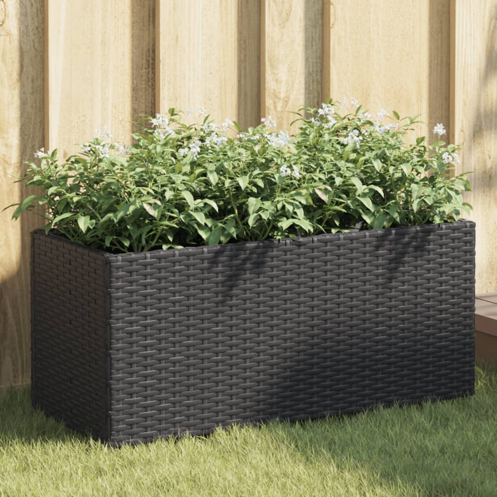 Jardineras Con 2 Maceteros 2 Uds Ratán Pe Negro 72x30x32 Cm_1