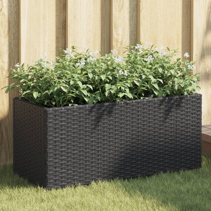Jardineras Con 2 Maceteros 2 Uds Ratán Pe Negro 72x30x32 Cm_1