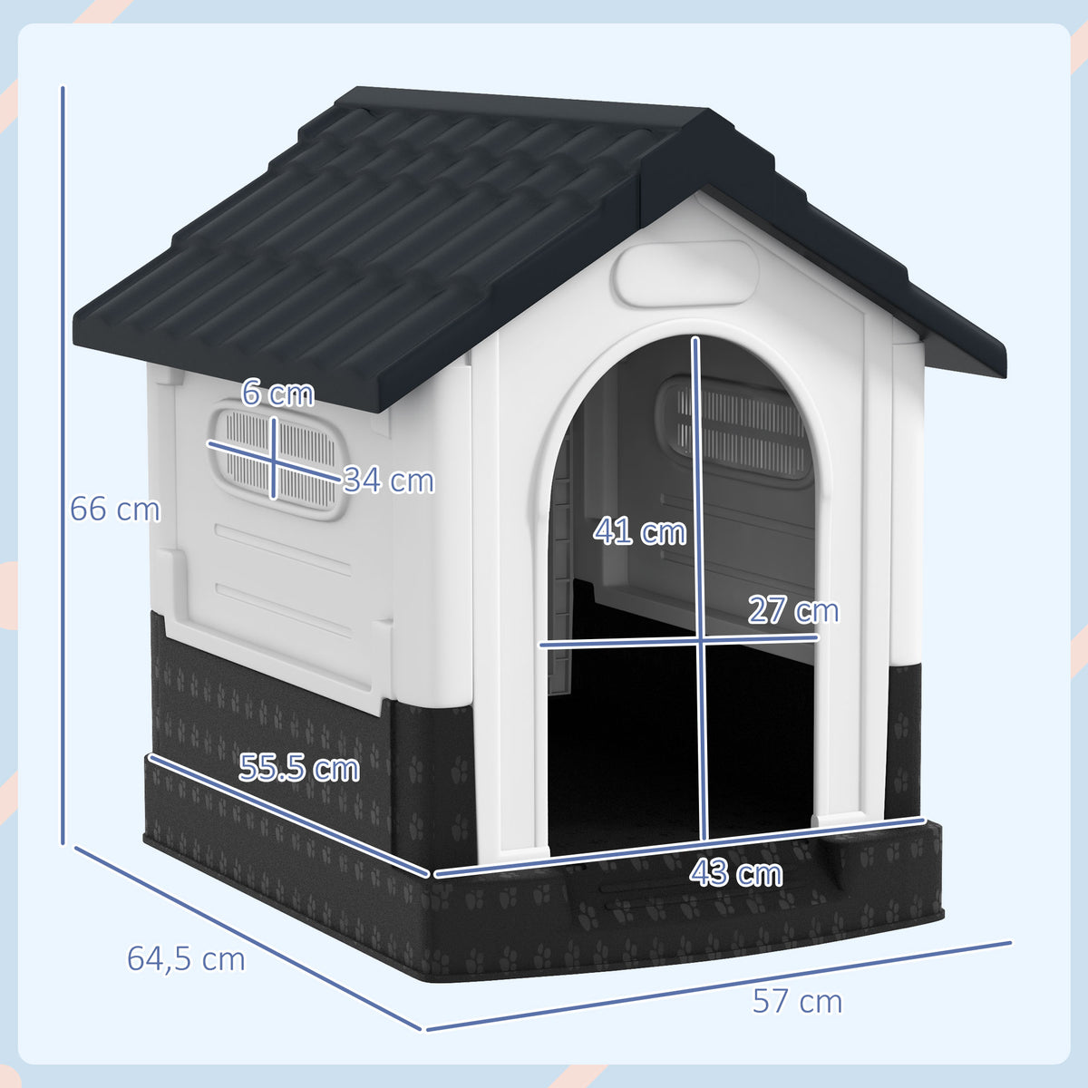 Pawhut Caseta Para Perros Mini Para Exterior Con 3 Ventanas 64,5x57x66 Cm Gris_2