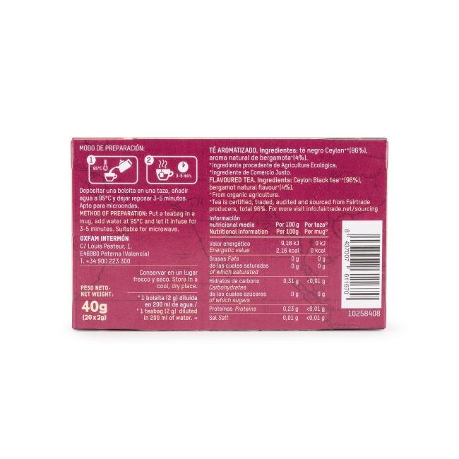 Té negro earl grey Comercio Justo bio  Tierra Madre Oxfam Intermón 40 g
