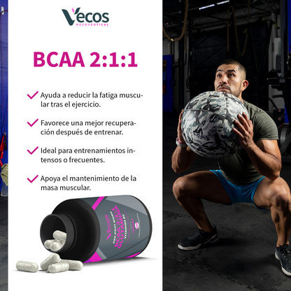 Bcaa 2:1:1 Vecos 200 Cápsulas | Recuperación Muscular Y Energía | Con Glutamina Y Vitamina B6_3