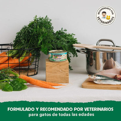Pack 6x Lata de Pescado y Pavo BARF para gatos 120 g Wild Balance + Regalo: Tapa reutilizable para latas, Wild Balance