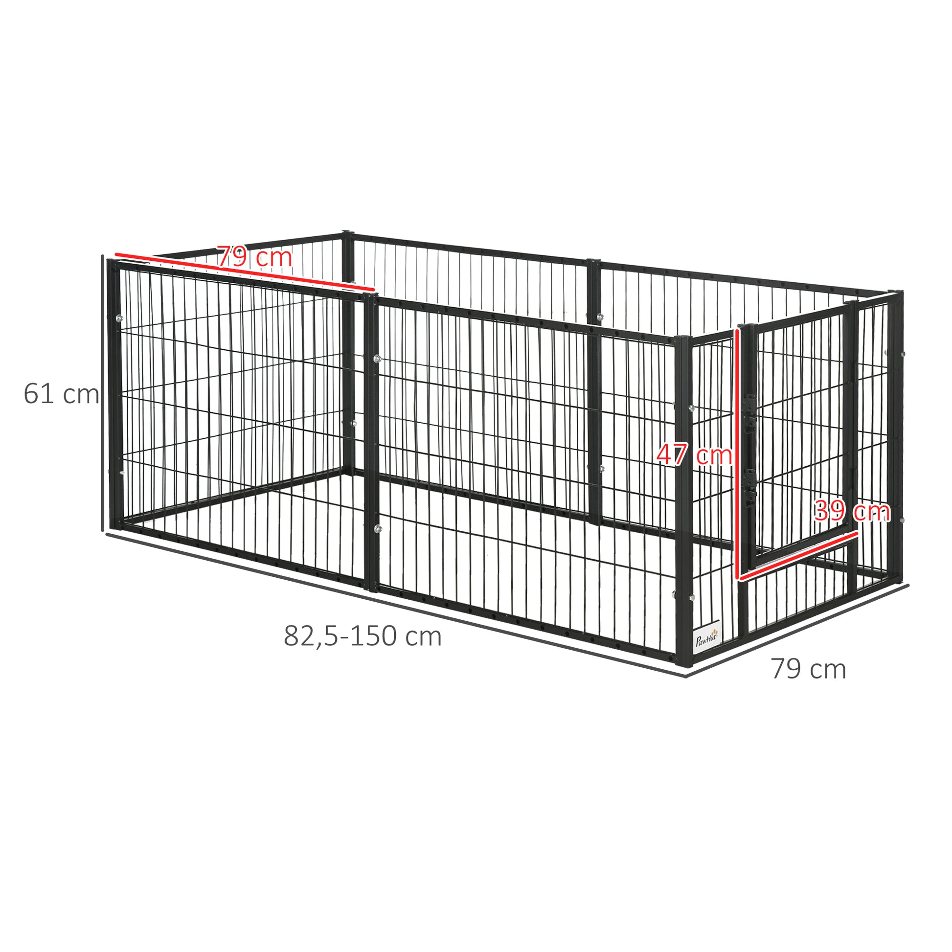 Pawhut Parque Para Perros De 6 Paneles Ancho Ajustable 82,5-150x79x61 Cm Negro_2