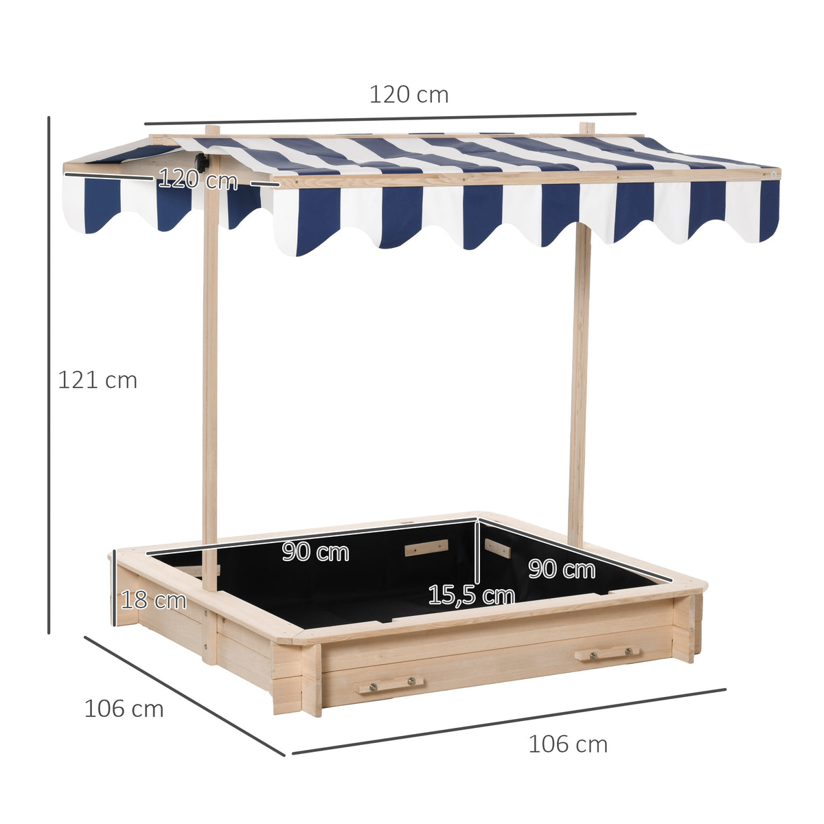 Outsunny Arenero Para Niños De Madera Con Toldo Ajustable 106x106x115 Cm_2