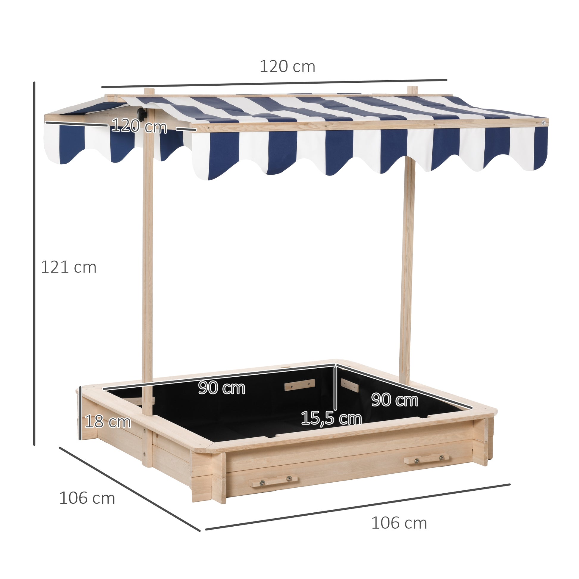 Outsunny Arenero Para Niños De Madera Con Toldo Ajustable 106x106x115 Cm_2