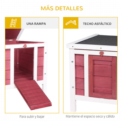 Pawhut Conejera Madera Exterior Con Techo Asfáltico Abatible 42x51x43 Cm Rojo_5