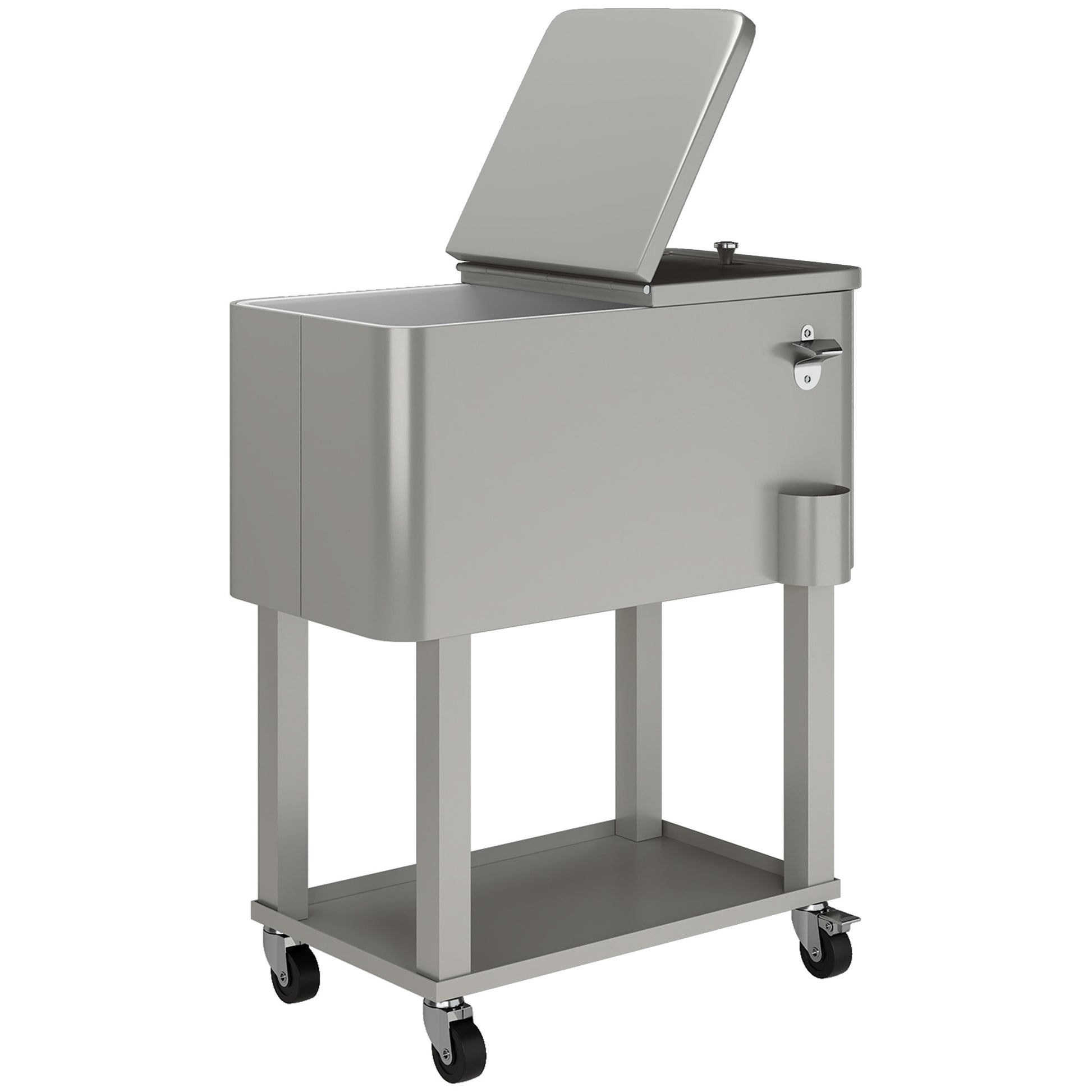 Outsunny Carro De Bebidas Refrigerado 56l Con Ruedas 67x35x80 Cm Gris Claro_0