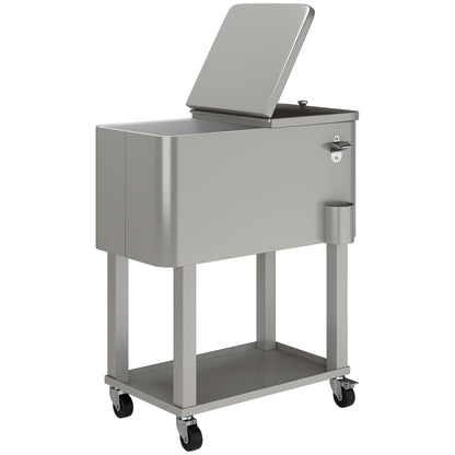 Outsunny Carro De Bebidas Refrigerado 56l Con Ruedas 67x35x80 Cm Gris Claro_0