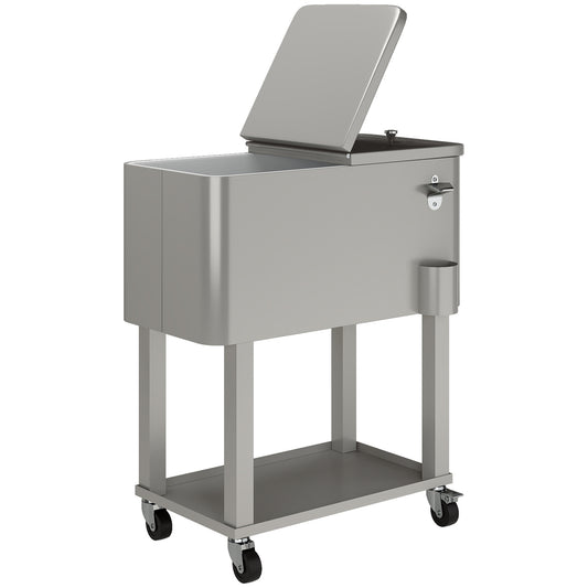 Outsunny Carro De Bebidas Refrigerado 56l Con Ruedas 67x35x80 Cm Gris Claro_0