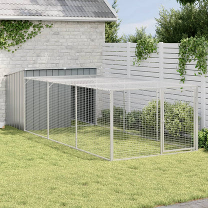 Caseta Para Perro Con Corral Antracita 153x396x110 Cm Acero Galvanizado_1