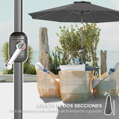 Outsunny Sombrilla De Jardín Ø295x250 Cm Con Manivela E Inclinación Gris Oscuro_5