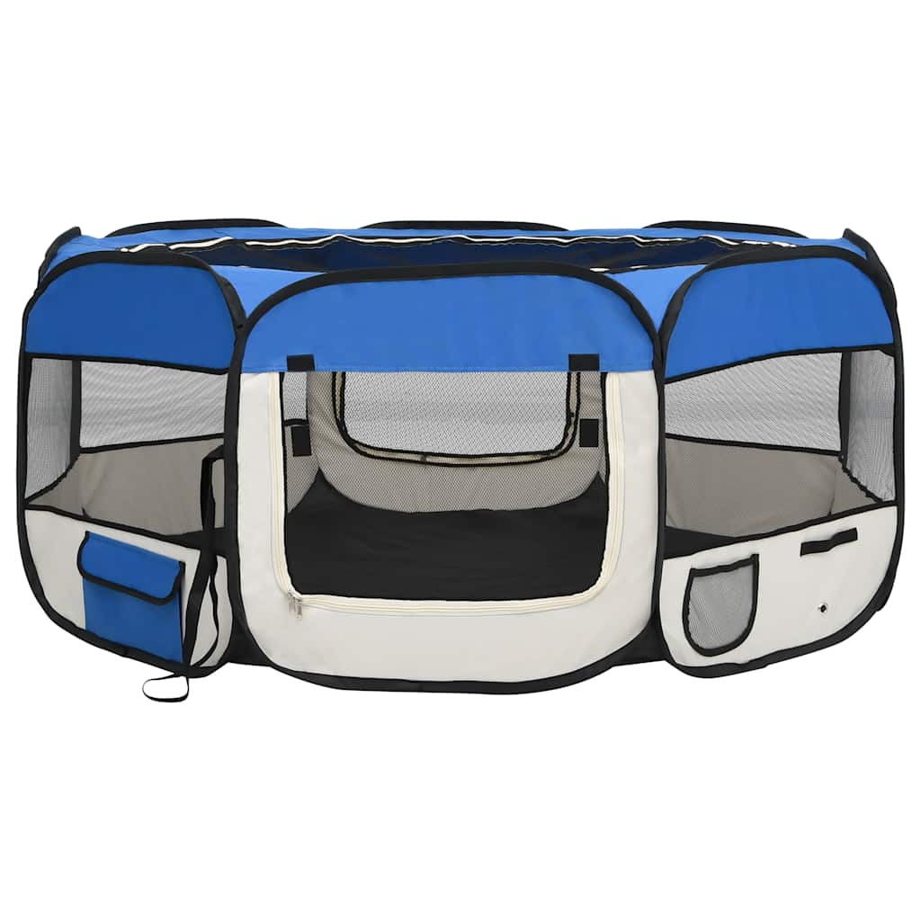 Parque De Perros Plegable Y Bolsa Transporte Azul 145x145x61cm_0